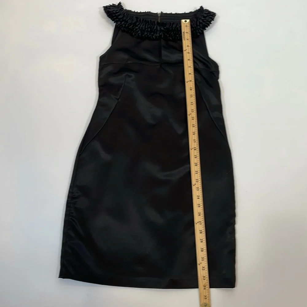 Ted Baker Dress Size 3 US8 Black Satin Cocktail Ruffle Neckline EUC